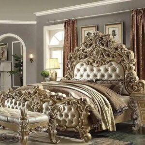 Regal Blue and Gold Bedroom Design with Elegant Furniture