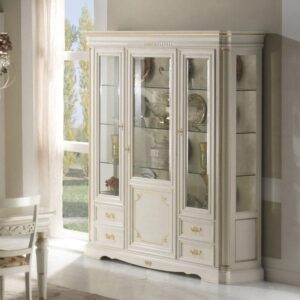 Royal Designer Crockery Unit Off White Color Glass Shelf