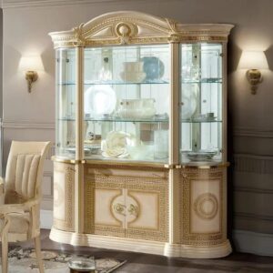 Classic Wooden Crockery Cabinet with Mesh Doors – Elegant Storage Unit