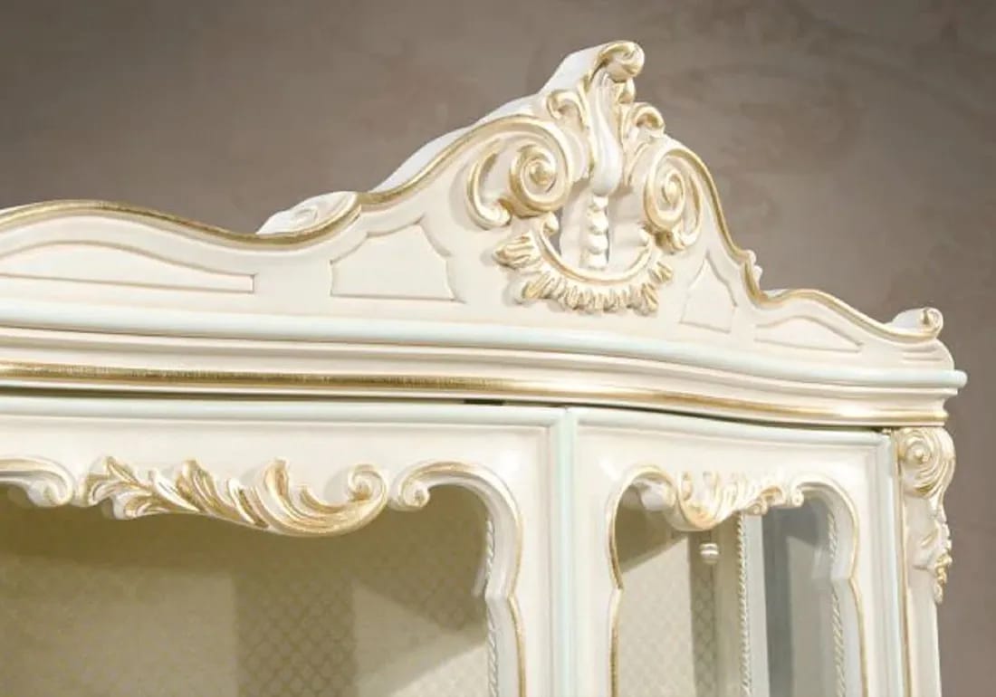 Elegant Wooden Display Cabinet with Glass Doors and Decorative Design - Image 4
