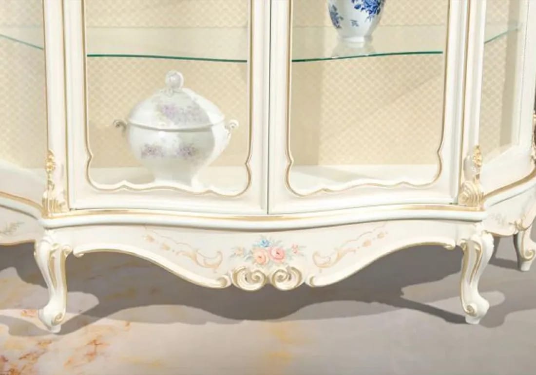 Elegant Wooden Display Cabinet with Glass Doors and Decorative Design - Image 2