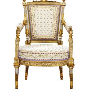 Victorian Wooden Armchair With Floral Fabric Upholstery – Classic Antique Style