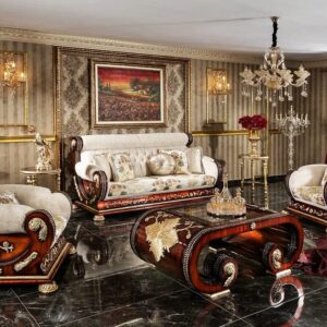 Regal Crown Handcrafted Luxury Carving Sofa Set with Elegant Royal Detailing