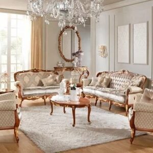 Royal Crest Handcrafted Luxury Sofa Set with Premium Fabric & Royal Wood Finish