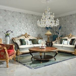 Imperial Maharaja Style Carved Wooden Sofa Set with Deep Cushion Comfort