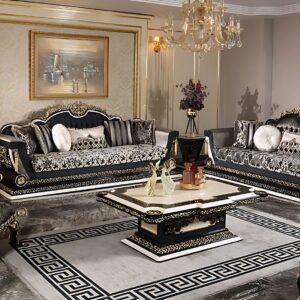 Luxury Sofa Collection Featuring Deep Gold Leaf Carvings Elite European Fabric Patterns