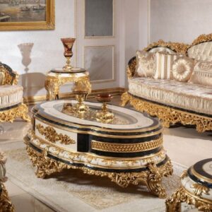 luxury baroque living room set gold / white / blue / gold - 2 Sofas & 2 Armchairs & 1 Coffee Table & 2 Side Tables - Handmade baroque living room furniture - Noble & Magnificent