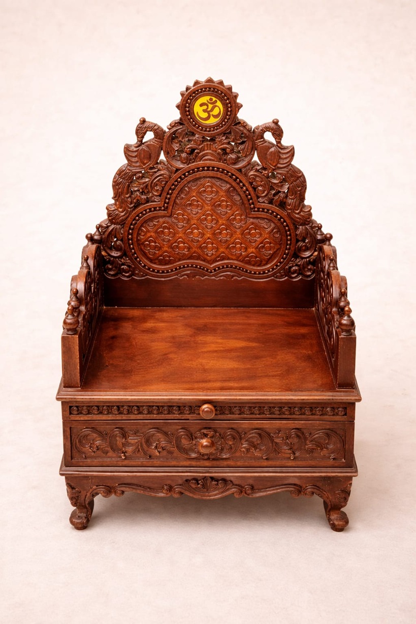 Royal Craft Furniture Durable Teak Wood Puja Chowki with Storage | Handcrafted