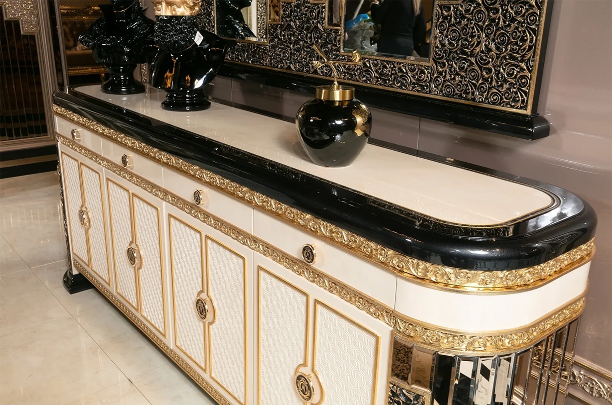 Royal Craft Furniture Royal Collection Black And Gold Dining Set – Lavishly Carved 6-Seater Table with Gold Inlays, Mirror Finish, and Designer Tufted Chairs - Image 7