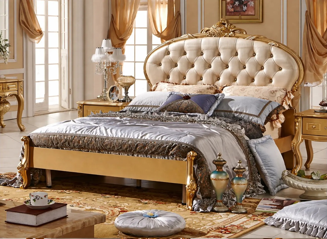 Royal Craft Furniture Oval Shape Headboard Golden Luxury Bed