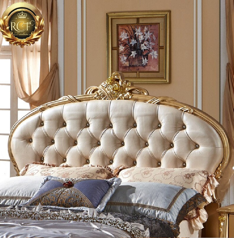 Royal Craft Furniture Oval Shape Headboard Golden Luxury Bed - Image 2