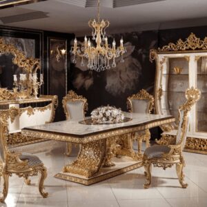 Royal Craft Furniture Royal Gold Carved Dining Set (6-Seater) Classic European Elegance