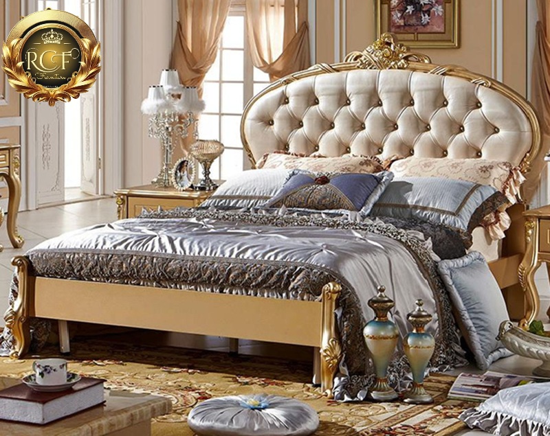 Royal Craft Furniture Oval Shape Headboard Golden Luxury Bed - Image 3