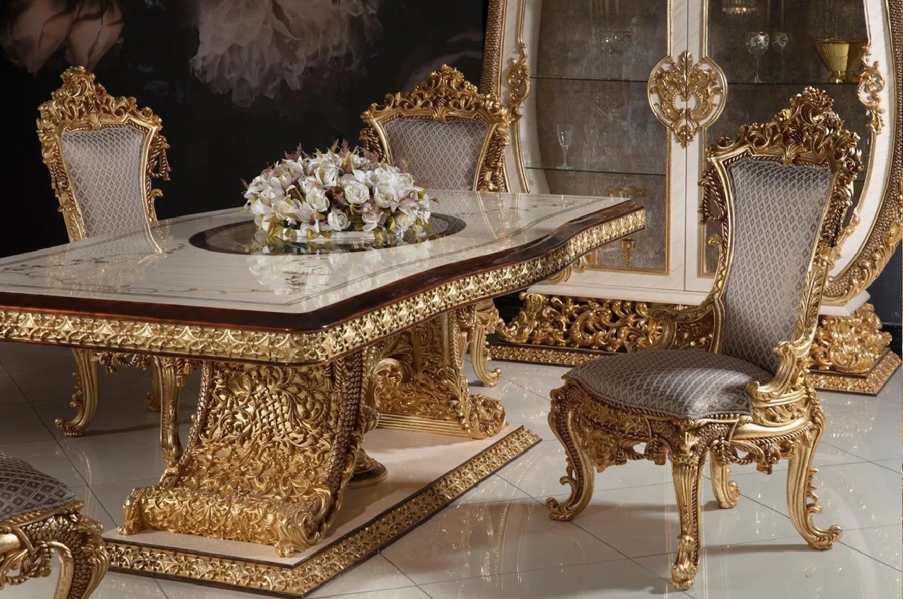 Royal Craft Furniture Royal Gold Carved Dining Set (6-Seater) Classic European Elegance - Image 2