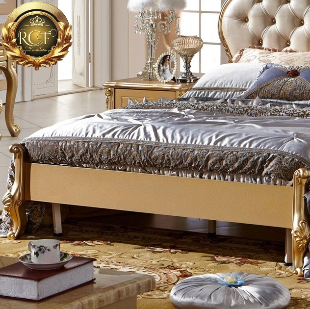 Royal Craft Furniture Oval Shape Headboard Golden Luxury Bed - Image 4