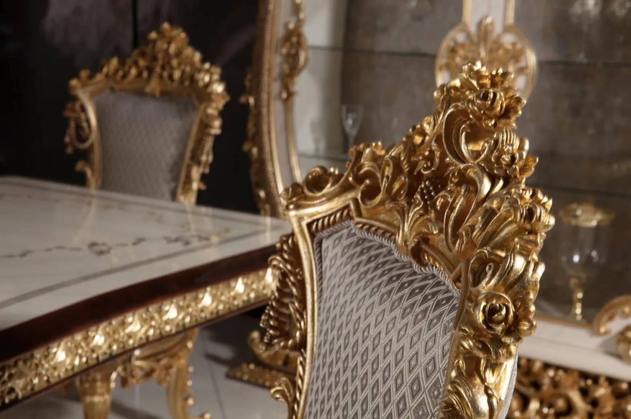 Royal Craft Furniture Royal Gold Carved Dining Set (6-Seater) Classic European Elegance - Image 3
