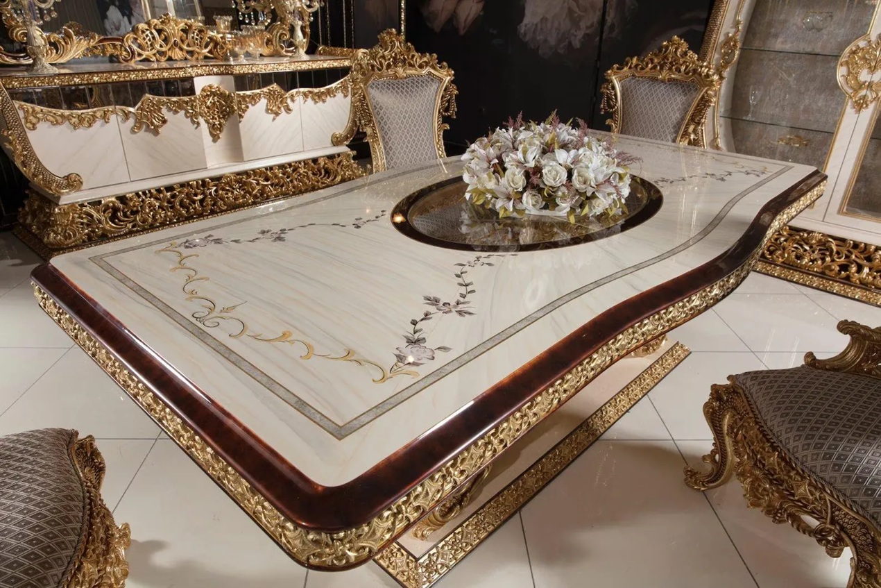 Royal Craft Furniture Royal Gold Carved Dining Set (6-Seater) Classic European Elegance - Image 4