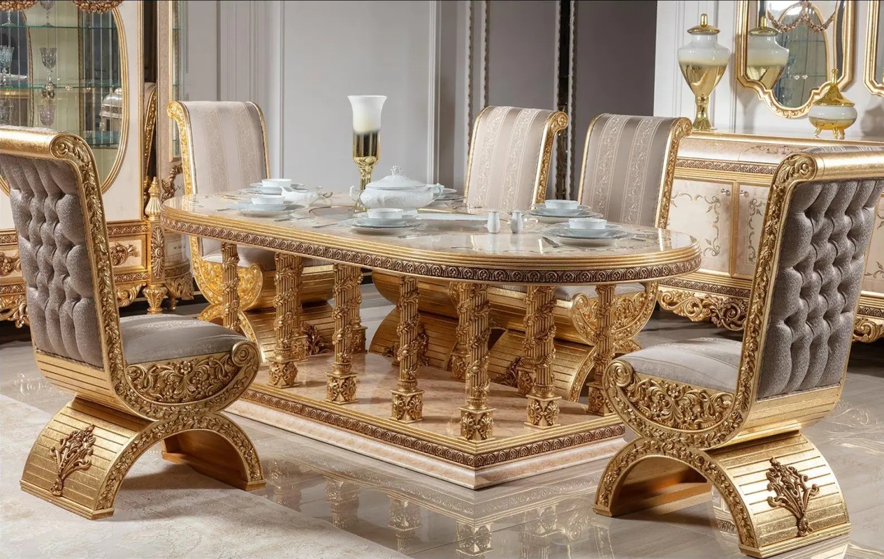 Royal Craft Furniture White & Gold Carved 6-Seater Dining Set | Elegant Royal Design - Image 2