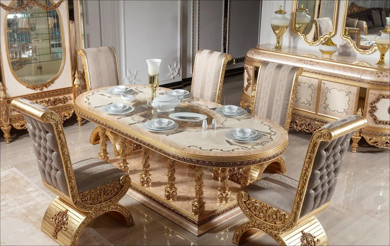 Royal Craft Furniture White & Gold Carved 6-Seater Dining Set | Elegant Royal Design - Image 3