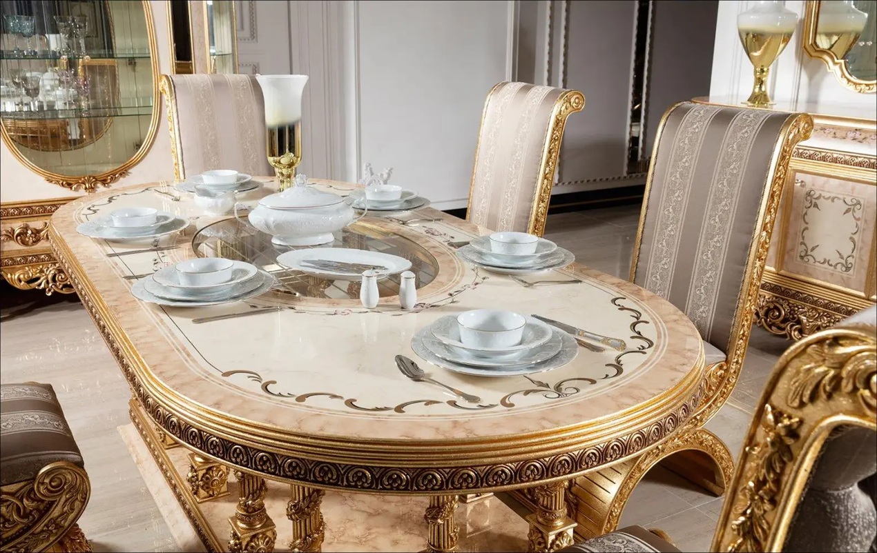 Royal Craft Furniture White & Gold Carved 6-Seater Dining Set | Elegant Royal Design - Image 4