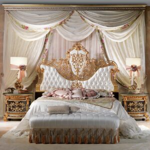 Royal Craft Furniture Elite Luxury Heritage Bedroom with Grand Baroque Architecture, Golden Ornamental Framework And Custom Embellished Textiles
