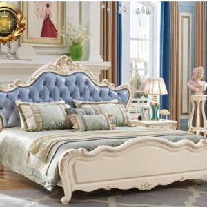 Royal Craft Furniture Indian Classical Style Cream Color Finish Tufted Bed