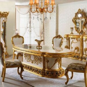 Royal Craft Furniture Indian Classic Style Royal Gold Leaf Dining Room Furniture