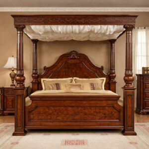Royal Craft Furniture Luxury Imperial Poster Bed Crafted with Elegant Hand Carving Design