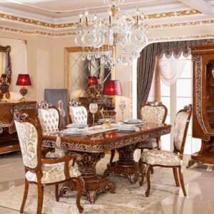 Royal Craft Furniture Noida Classic Style Walnut Color Dining Room Furniture