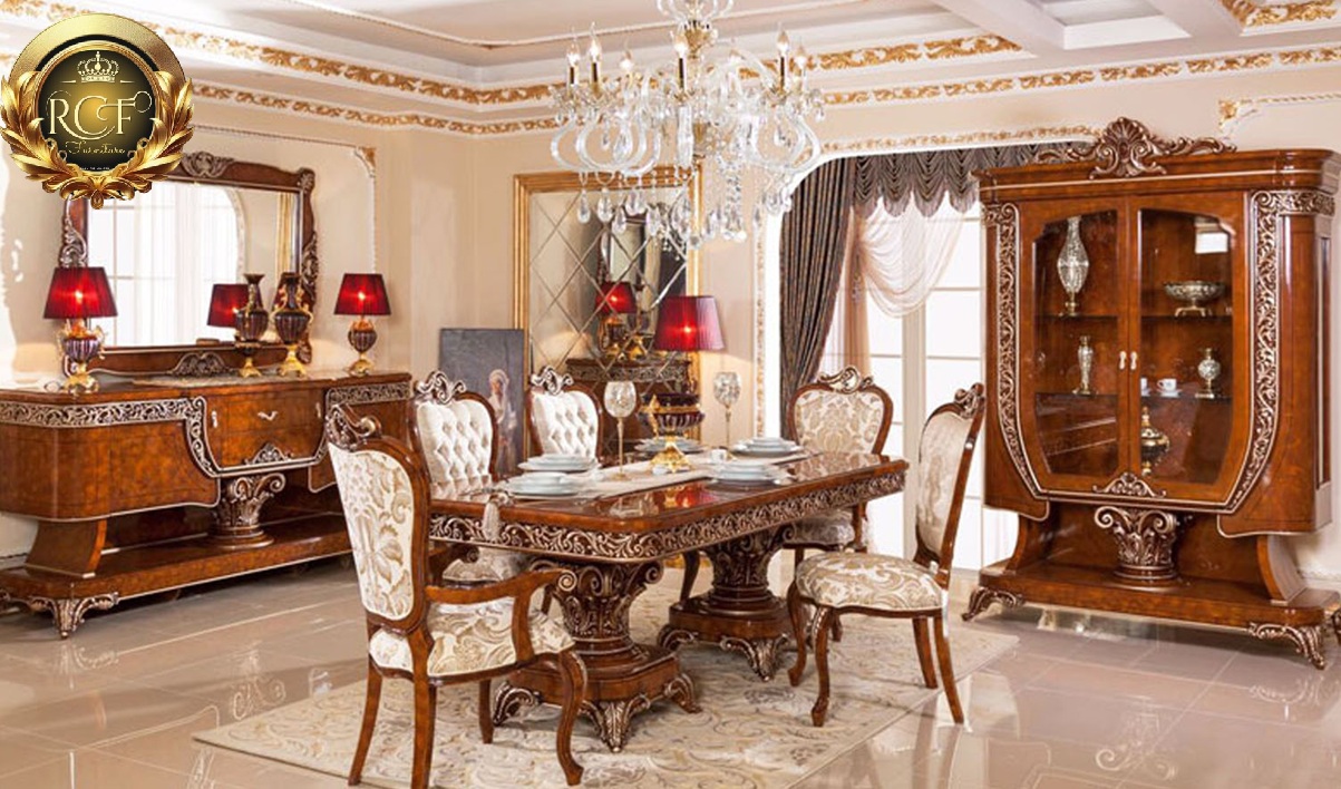 Royal Craft Furniture Noida Classic Style Walnut Color Dining Room Furniture