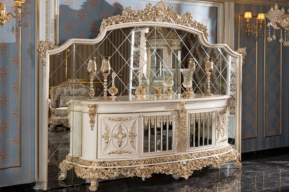 Royal Craft Furniture Luxurious Baroque Golden Dining Collection With Deep Sculpted Carvings Plush Upholstery And Majestic Console Mirror - Image 4
