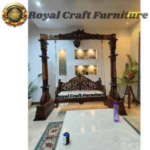 Royal Craft Furniture Royal Designer Swing ( Jhula ) With SS chain Walnut Polished PU Finished