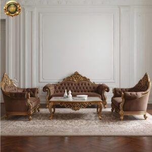 Royal Craft Furniture Wooden Royal Sofa Set with Antique Gold Finish