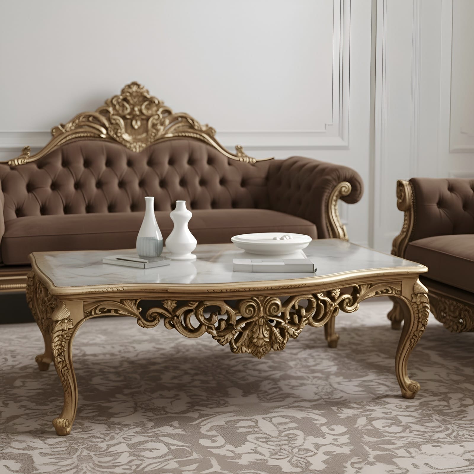 Royal Craft Furniture Wooden Royal Sofa Set with Antique Gold Finish - Image 2