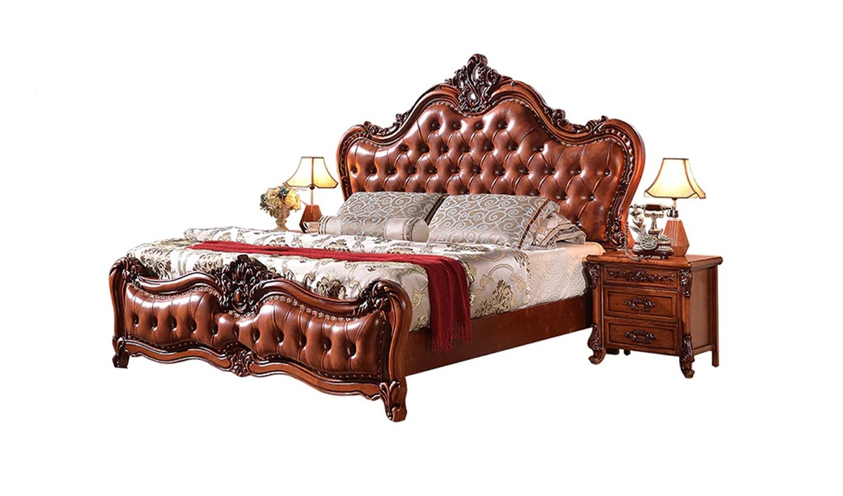 Royal Craft Furniture Classic Indian Style Luxury Carving Teak Wood Bed - Image 2