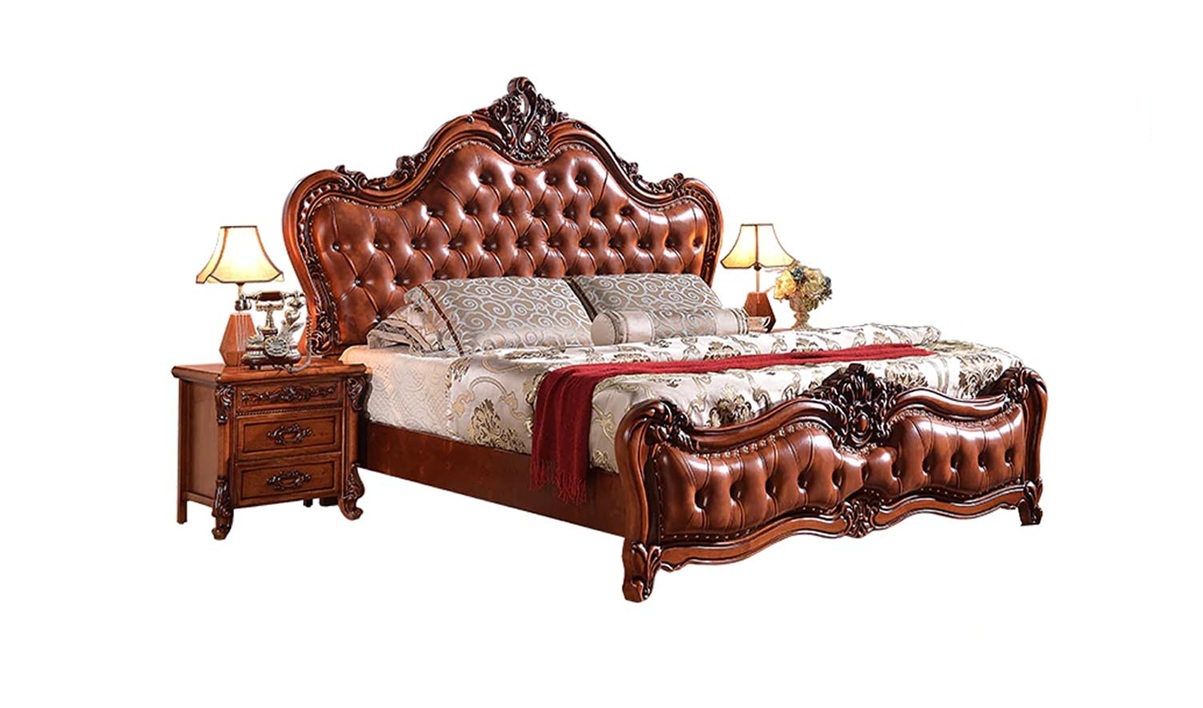 Royal Craft Furniture Classic Indian Style Luxury Carving Teak Wood Bed - Image 3