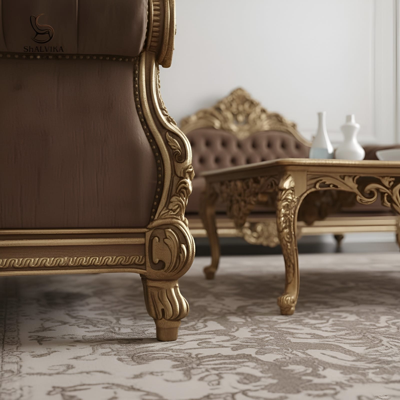 Royal Craft Furniture Wooden Royal Sofa Set with Antique Gold Finish - Image 3