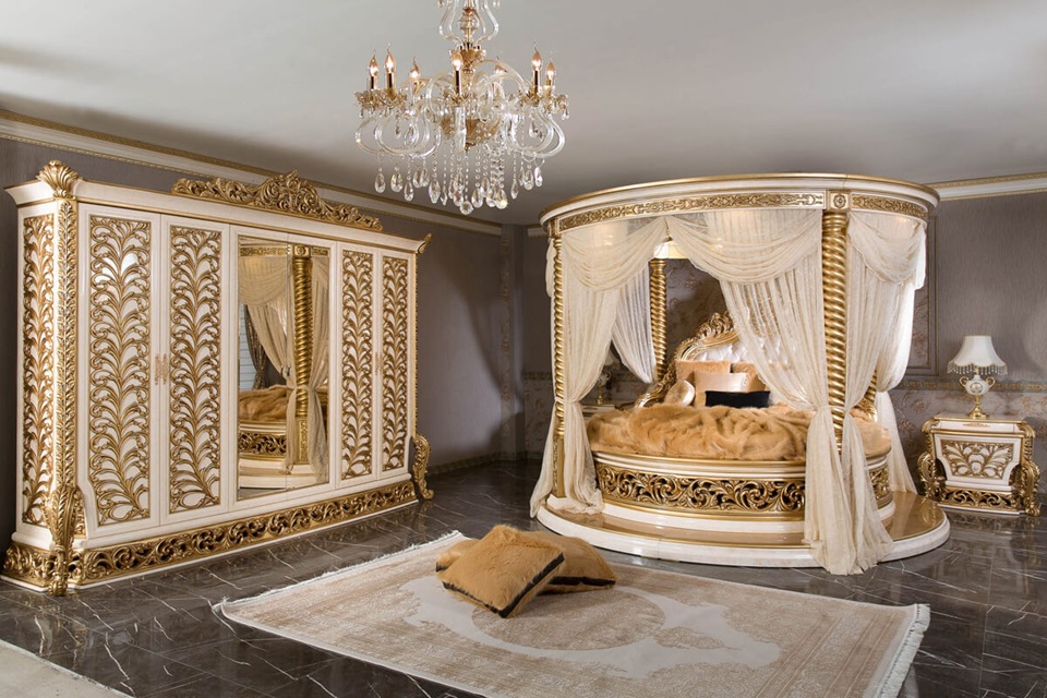Royal Craft Furniture Grand Round Bedroom Set - Cream And Gold, Ornate Luxury Carvings, Elegant Traditional Style - Image 2