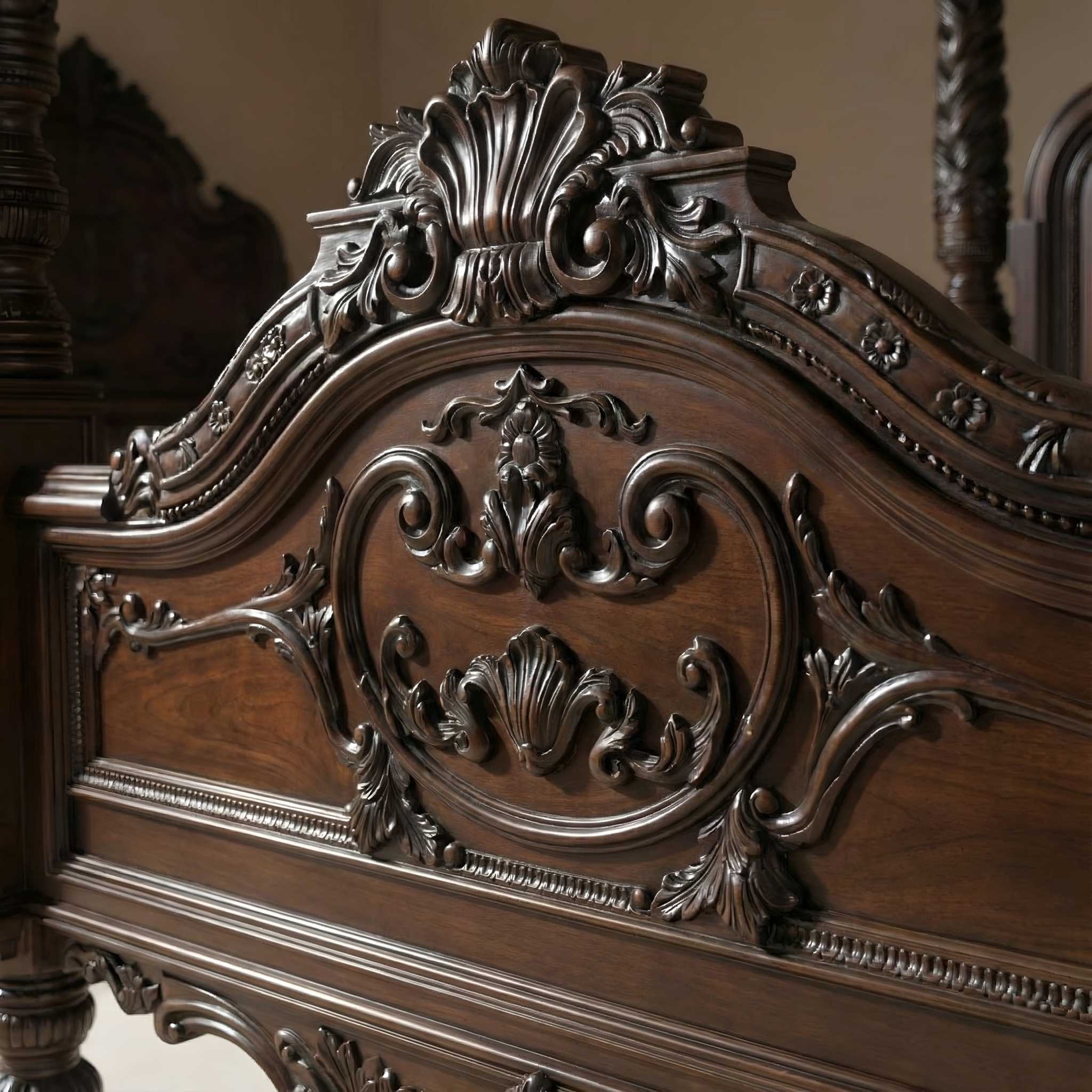 Royal Craft Furniture Antique Wooden Poster Bed in Teak Wood - Image 3