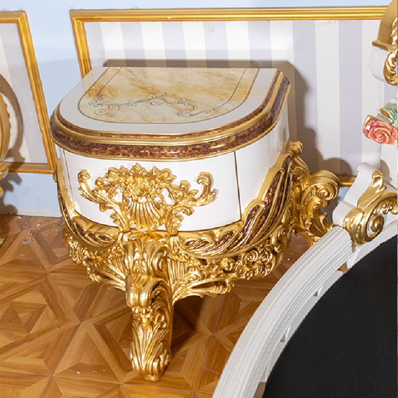 Royal Craft Furniture Luxurious Antique Round Bed Featuring Ornate Hand-Painted Heavy Floral Carved Headboard - Image 4
