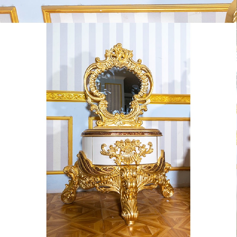 Royal Craft Furniture Luxurious Antique Round Bed Featuring Ornate Hand-Painted Heavy Floral Carved Headboard - Image 5