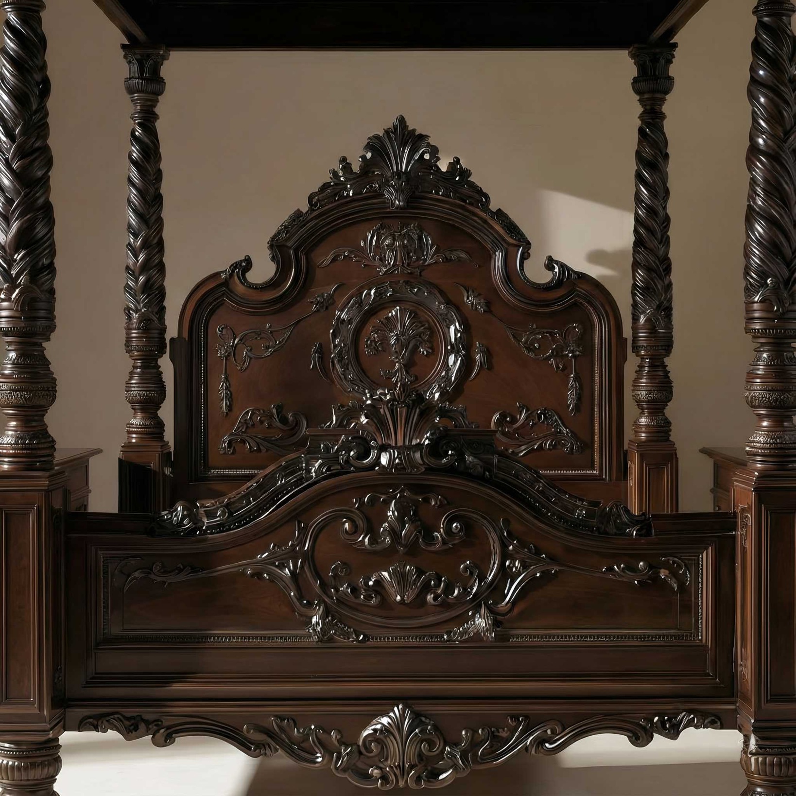 Royal Craft Furniture Antique Wooden Poster Bed in Teak Wood - Image 5
