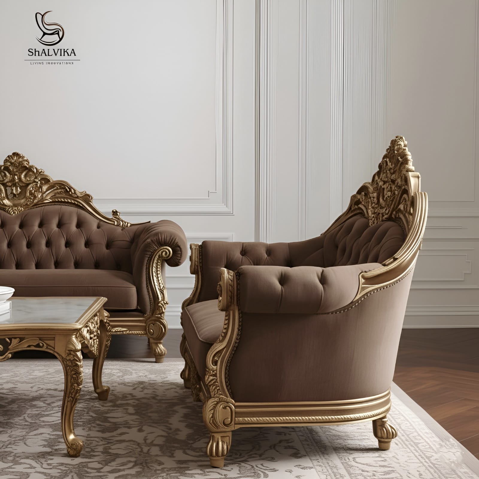 Royal Craft Furniture Wooden Royal Sofa Set with Antique Gold Finish - Image 5