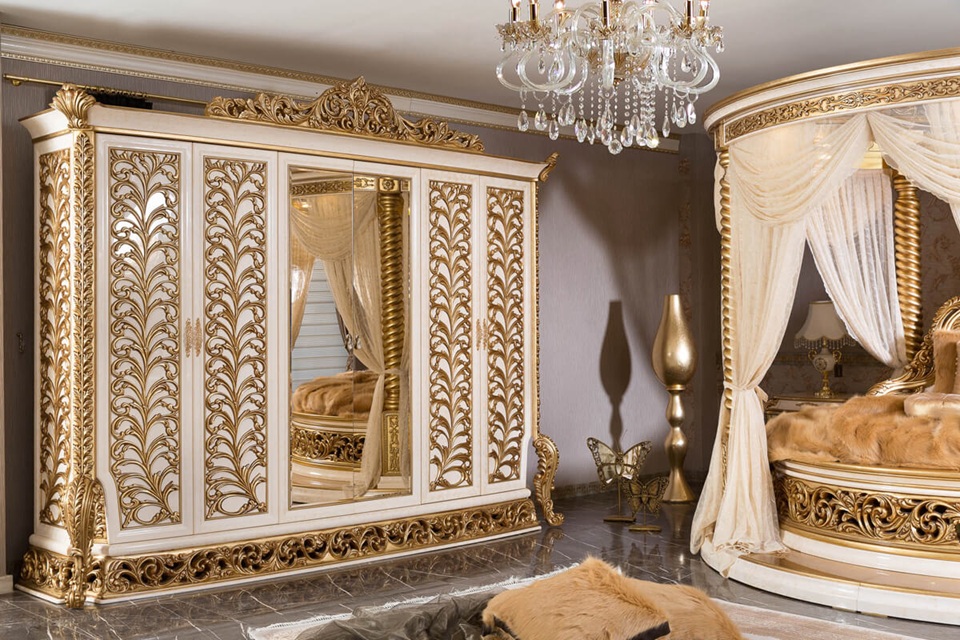Royal Craft Furniture Grand Round Bedroom Set - Cream And Gold, Ornate Luxury Carvings, Elegant Traditional Style - Image 5