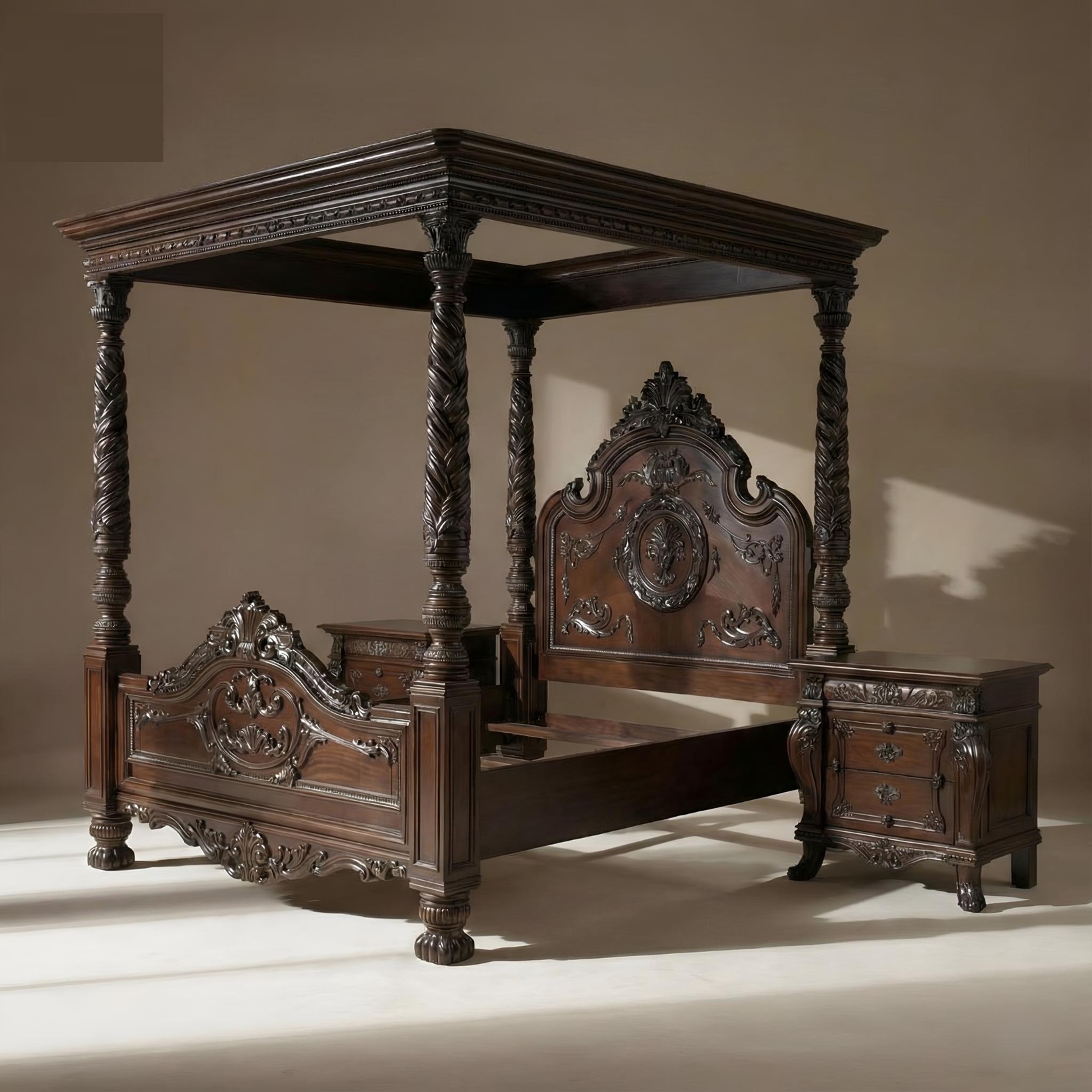 Royal Craft Furniture Antique Wooden Poster Bed in Teak Wood - Image 2