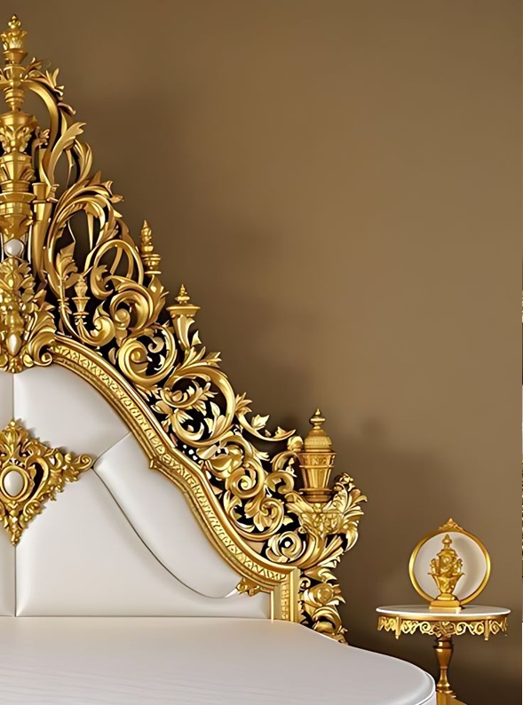 Royal Craft Furniture Luxury Round Bed with Gold Ornate Frame and White Upholstery – Elegant Baroque Design for Royal Bedrooms - Image 2