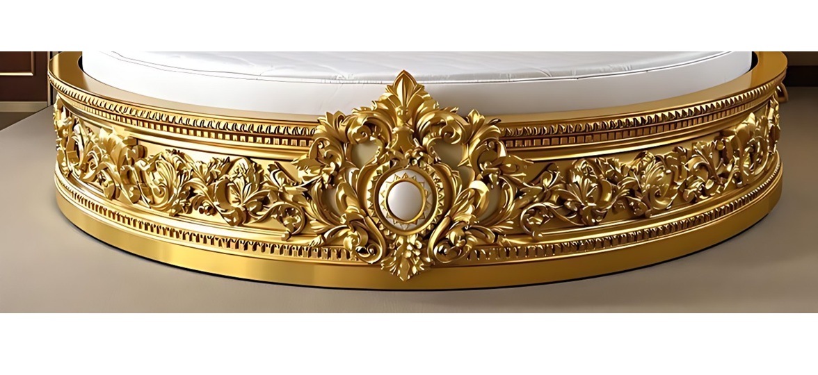 Royal Craft Furniture Luxury Round Bed with Gold Ornate Frame and White Upholstery – Elegant Baroque Design for Royal Bedrooms - Image 3
