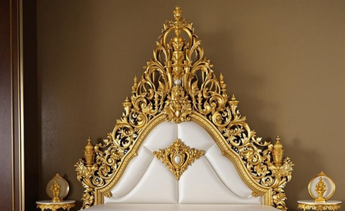 Royal Craft Furniture Luxury Round Bed with Gold Ornate Frame and White Upholstery – Elegant Baroque Design for Royal Bedrooms - Image 5
