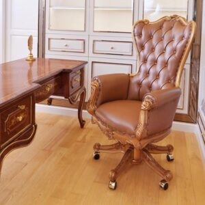 Royal Craft Furniture Traditional Antique Style Dark Walnut Swivel Office Desk Chair