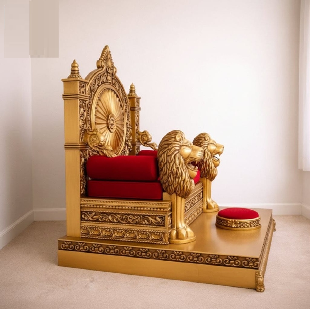 Royal Craft Furniture Traditional Wooden Guruji Chair Singhasan in Teak Wood with Lion Handles - Image 3